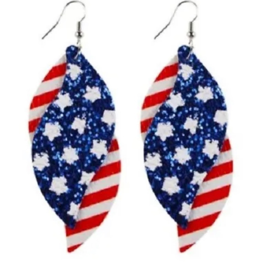 July 4th Earrings, Glitter Patriotic Earrings, Layered Earrings, USA Earrings